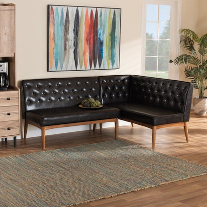 Baxton Studio - Riordan Dining Sofa Bench in Dark Brown/Walnut Brown - BBT8051.13-Dark Brown/Walnut-2PC SF Bench view 6