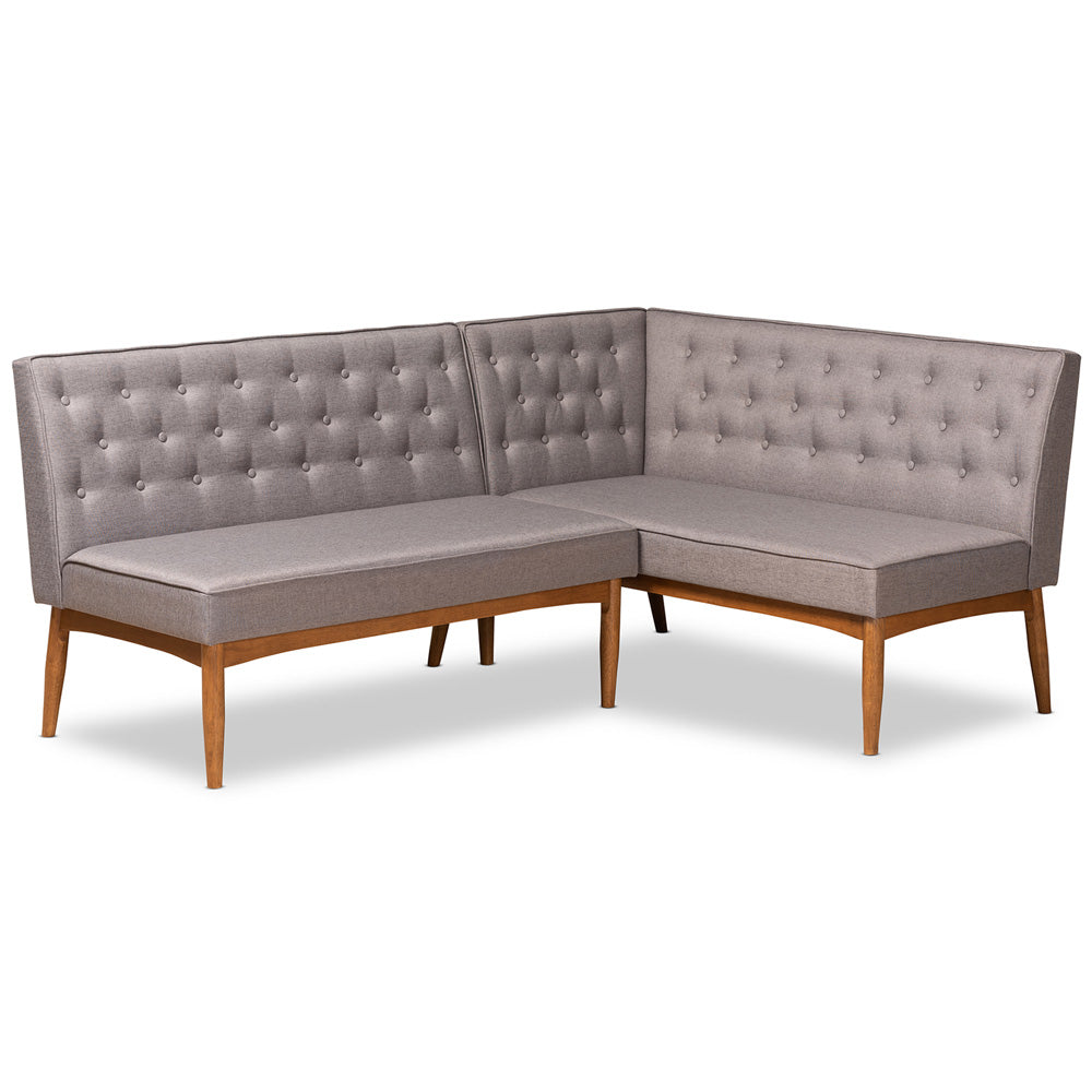 Baxton Studio - Riordan Dining Sofa Bench in Grey/Walnut Brown  - BBT8051.13-Grey/Walnut-2PC SF Bench view 1