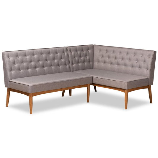 Baxton Studio - Riordan Dining Sofa Bench in Grey/Walnut Brown  - BBT8051.13-Grey/Walnut-2PC SF Bench view 1