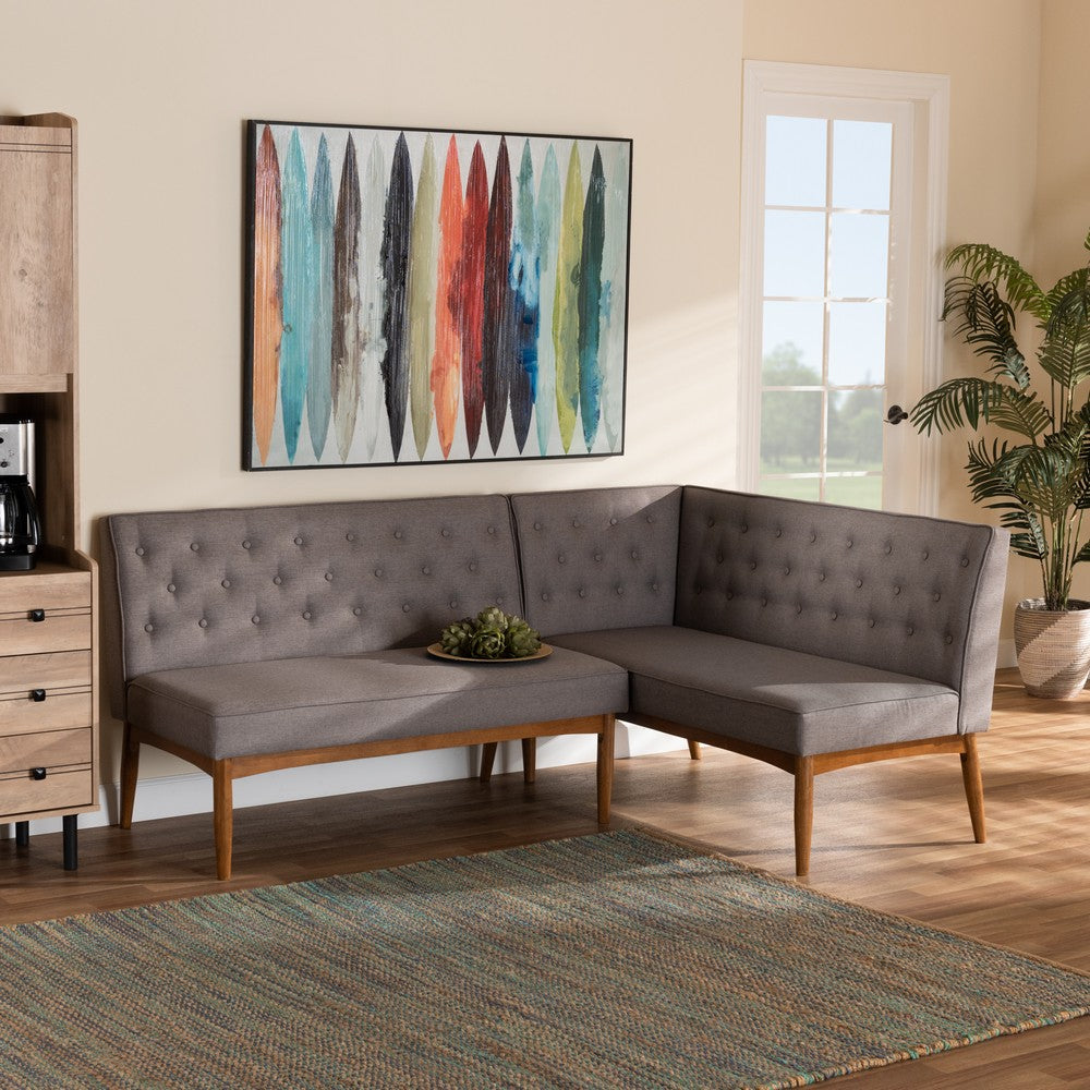 Baxton Studio - Riordan Dining Sofa Bench in Grey/Walnut Brown  - BBT8051.13-Grey/Walnut-2PC SF Bench view 6