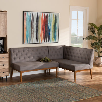 Baxton Studio - Riordan Dining Sofa Bench in Grey/Walnut Brown  - BBT8051.13-Grey/Walnut-2PC SF Bench view 6