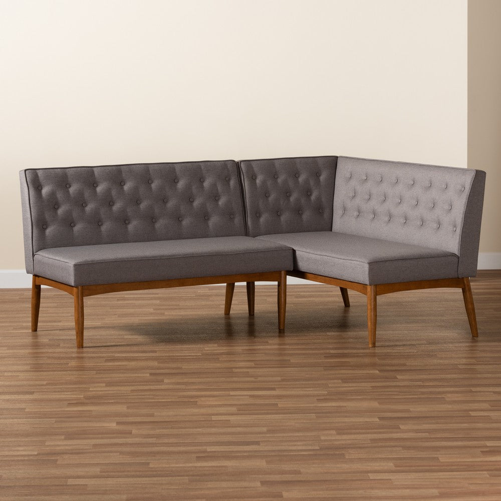 Baxton Studio - Riordan Dining Sofa Bench in Grey/Walnut Brown  - BBT8051.13-Grey/Walnut-2PC SF Bench view 7