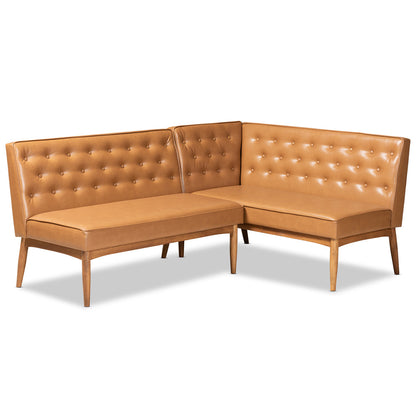 Baxton Studio - Riordan Dining Sofa Bench in Tan/Walnut Brown - BBT8051.13-Tan/Walnut-2PC SF Bench view 1