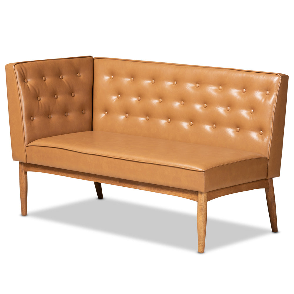 Baxton Studio - Riordan Dining Sofa Bench in Tan/Walnut Brown - BBT8051.13-Tan/Walnut-2PC SF Bench view 3