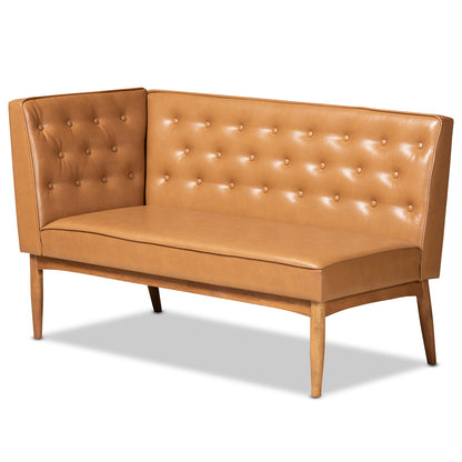 Baxton Studio - Riordan Dining Sofa Bench in Tan/Walnut Brown - BBT8051.13-Tan/Walnut-2PC SF Bench view 3