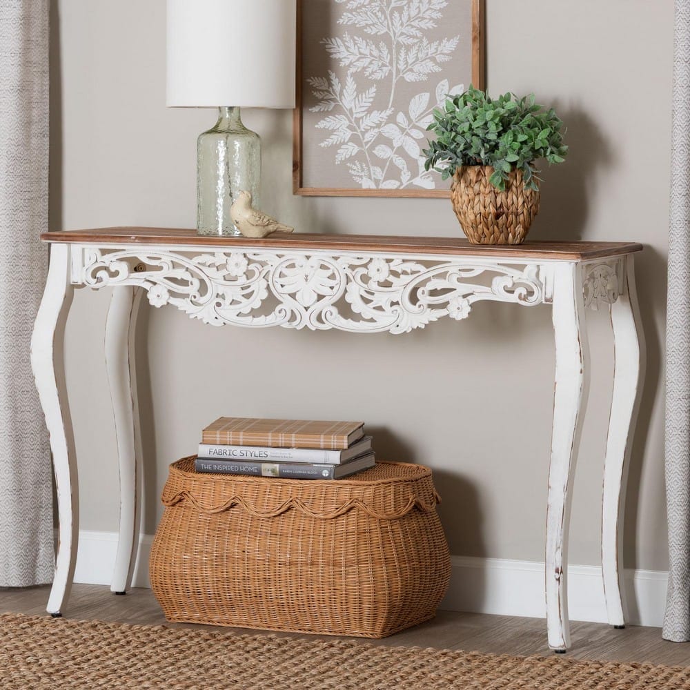 Baxton Studio - Riquin Console Table in Natural Brown/White - JY25B006-White/Natural-Wooden-Console Table view 8