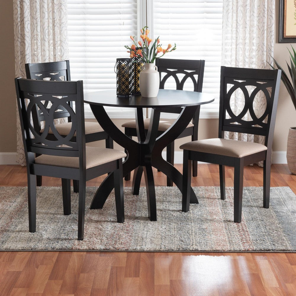 Baxton Studio - Rita Dining Set in Sand/Espresso Brown - Rita-Sand/Dark Brown-5PC Dining Set view 8