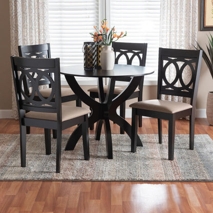Baxton Studio - Rita Dining Set in Sand/Espresso Brown - Rita-Sand/Dark Brown-5PC Dining Set view 8