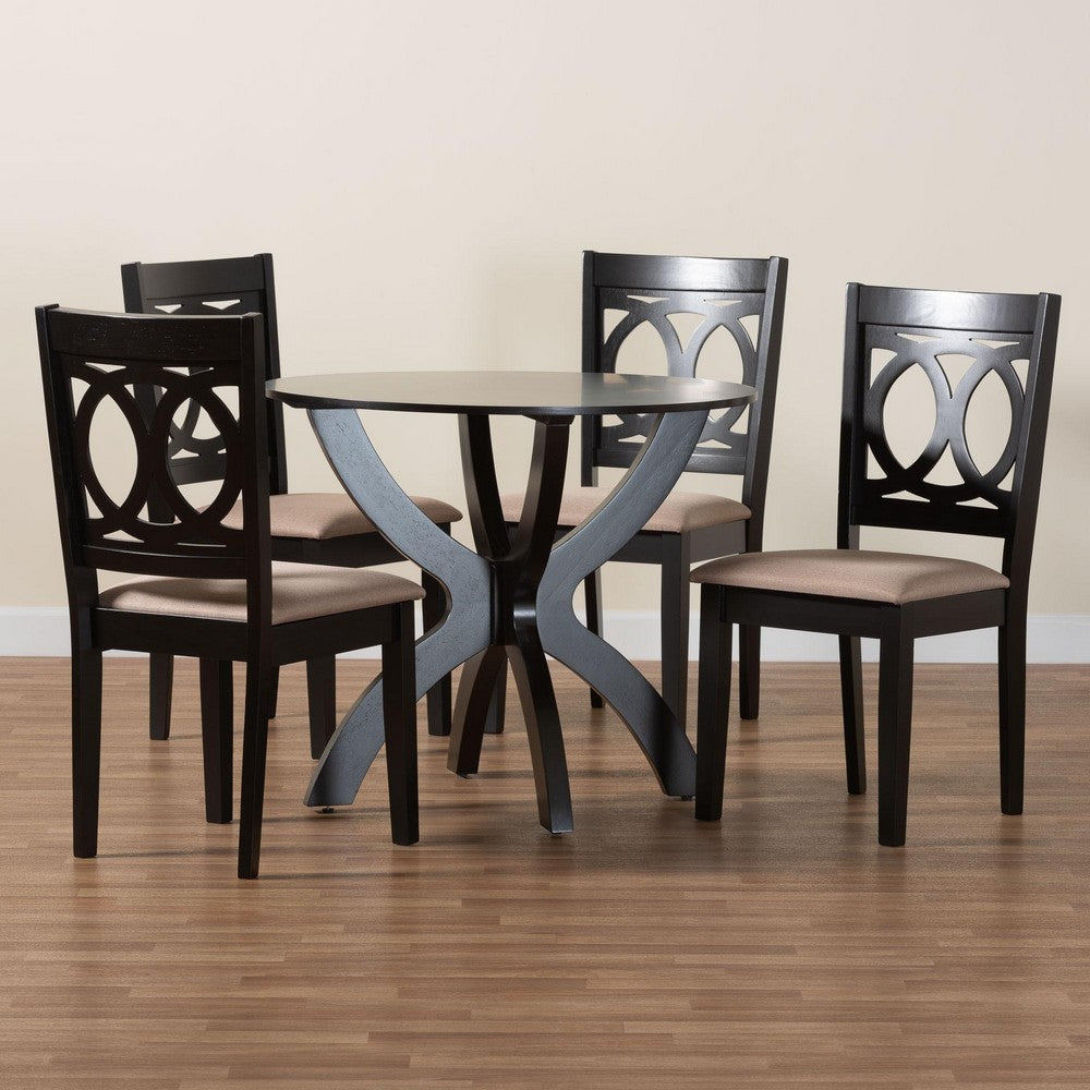 Baxton Studio - Rita Dining Set in Sand/Espresso Brown - Rita-Sand/Dark Brown-5PC Dining Set view 9