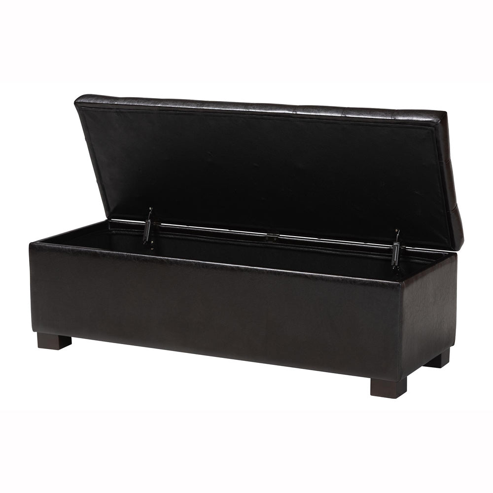 Baxton Studio - RoaNoke Ottoman in Dark Brown - BBT3101-Dark Brown-OTTO view 2