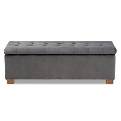 Baxton Studio - RoaNoke Storage Ottoman in Grey/Brown - BBT3101-Grey Velvet/Walnut-Otto view 3