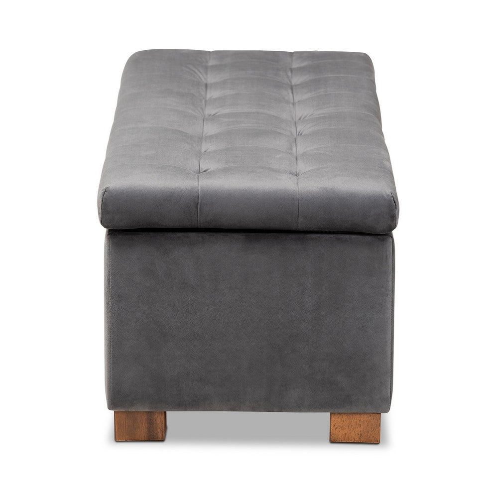 Baxton Studio - RoaNoke Storage Ottoman in Grey/Brown - BBT3101-Grey Velvet/Walnut-Otto view 4