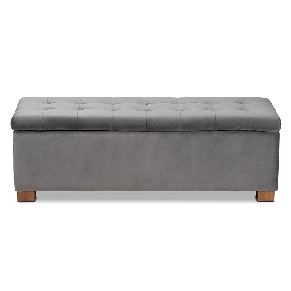 Baxton Studio - RoaNoke Storage Ottoman in Grey/Brown - BBT3101-Grey Velvet/Walnut-Otto view 5