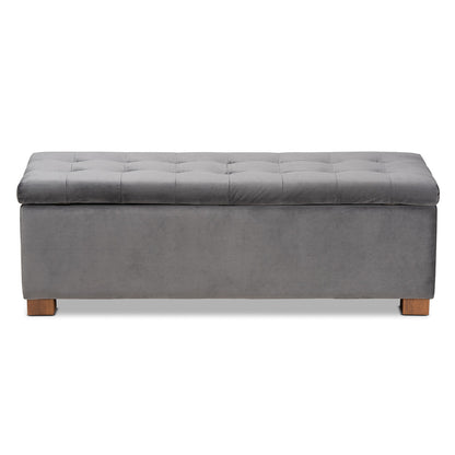Baxton Studio - RoaNoke Storage Ottoman in Grey/Brown - BBT3101-Grey Velvet/Walnut-Otto view 5