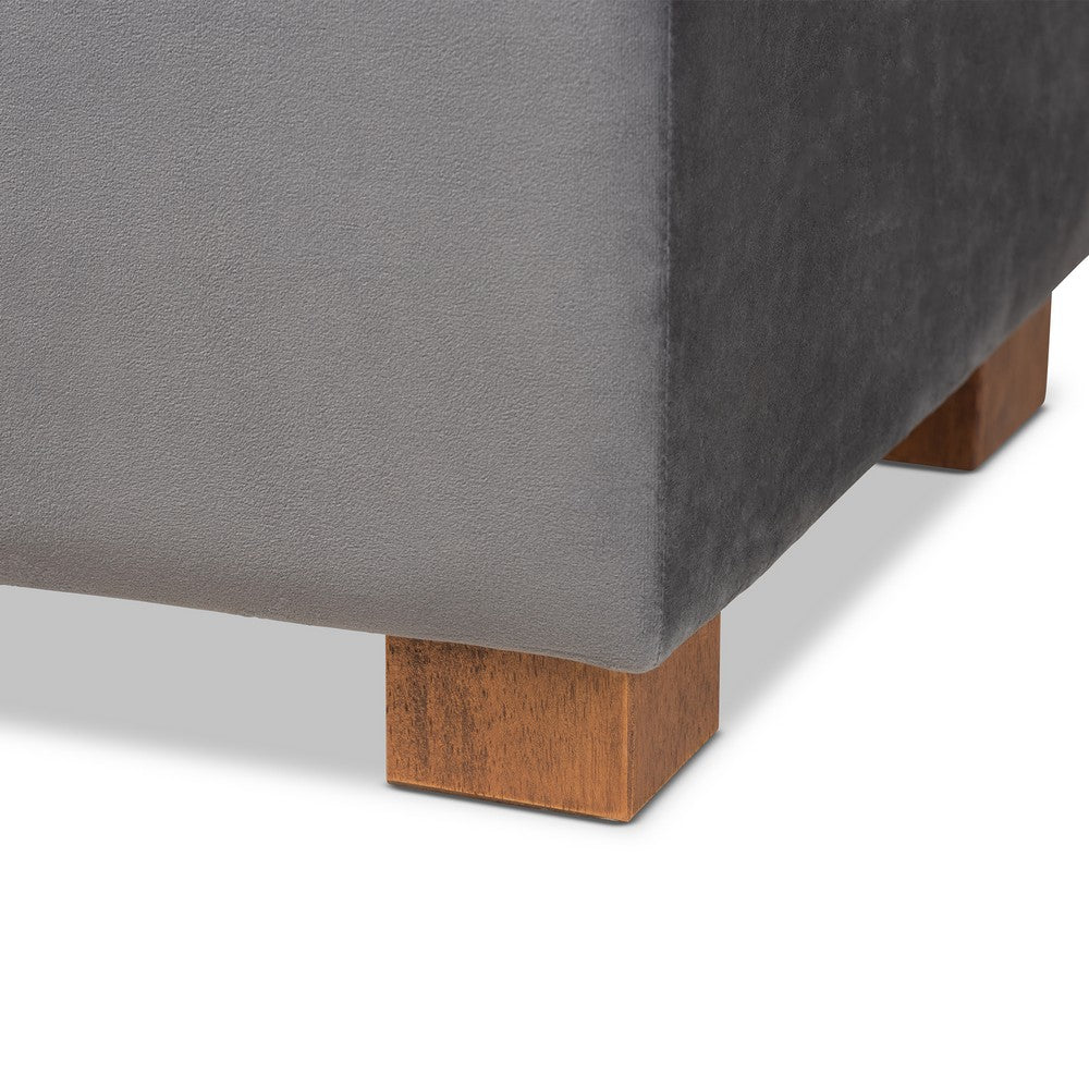 Baxton Studio - RoaNoke Storage Ottoman in Grey/Brown - BBT3101-Grey Velvet/Walnut-Otto view 7