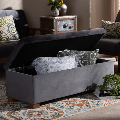 Baxton Studio - RoaNoke Storage Ottoman in Grey/Brown - BBT3101-Grey Velvet/Walnut-Otto view 9