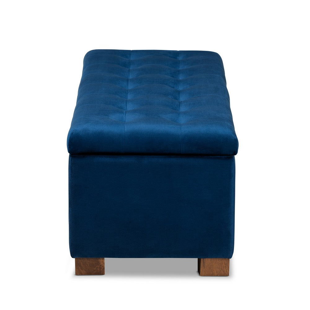 Baxton Studio - RoaNoke Storage Ottoman in Navy Blue/Brown - BBT3101-Navy Velvet/Walnut-Otto view 4
