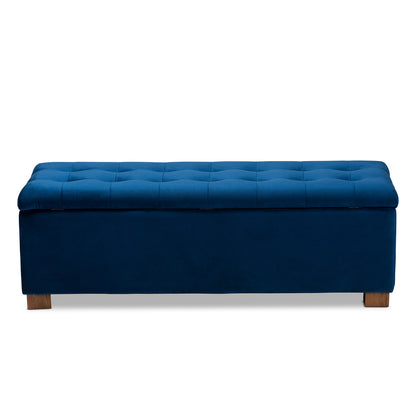 Baxton Studio - RoaNoke Storage Ottoman in Navy Blue/Brown - BBT3101-Navy Velvet/Walnut-Otto view 5