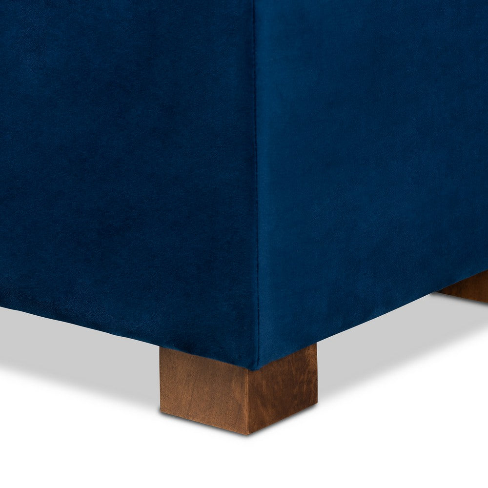 Baxton Studio - RoaNoke Storage Ottoman in Navy Blue/Brown - BBT3101-Navy Velvet/Walnut-Otto view 7
