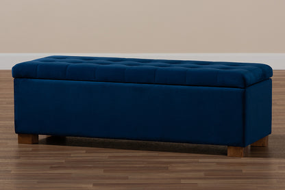 Baxton Studio - RoaNoke Storage Ottoman in Navy Blue/Brown - BBT3101-Navy Velvet/Walnut-Otto view 10