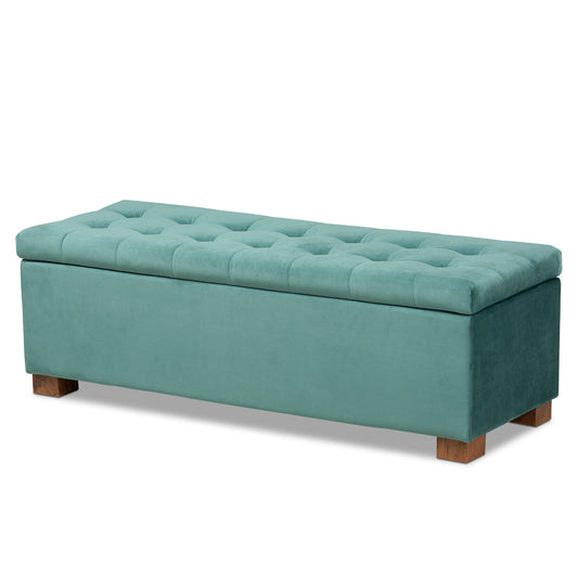Baxton Studio - RoaNoke Storage Ottoman in Teal Blue/Brown - BBT3101-Teal Velvet/Walnut-Otto view 1