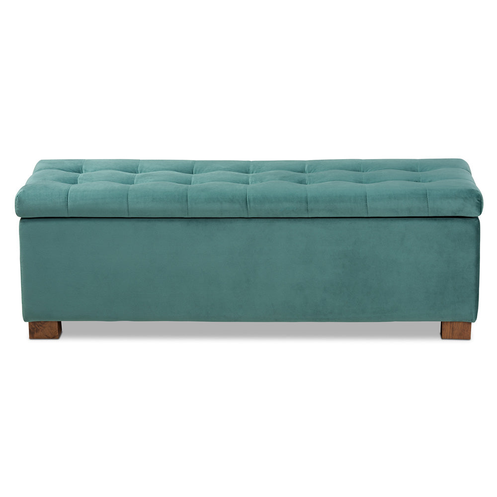 Baxton Studio - RoaNoke Storage Ottoman in Teal Blue/Brown - BBT3101-Teal Velvet/Walnut-Otto view 3