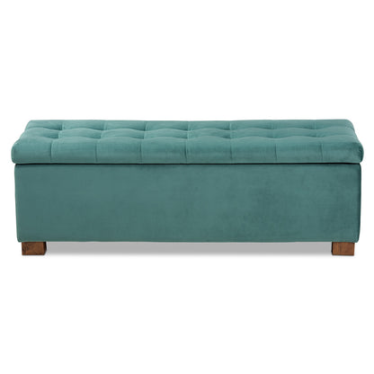 Baxton Studio - RoaNoke Storage Ottoman in Teal Blue/Brown - BBT3101-Teal Velvet/Walnut-Otto view 3