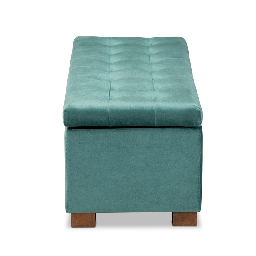 Baxton Studio - RoaNoke Storage Ottoman in Teal Blue/Brown - BBT3101-Teal Velvet/Walnut-Otto view 4
