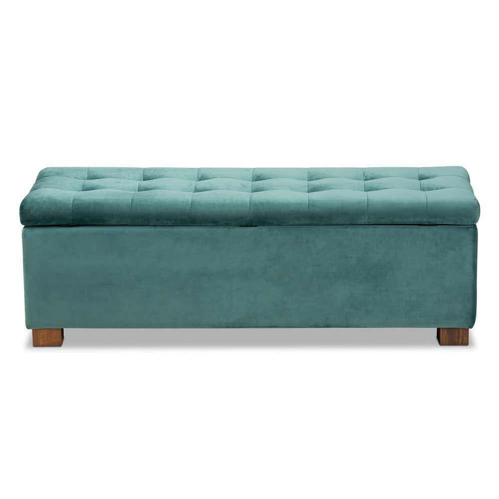 Baxton Studio - RoaNoke Storage Ottoman in Teal Blue/Brown - BBT3101-Teal Velvet/Walnut-Otto view 5