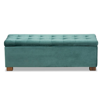 Baxton Studio - RoaNoke Storage Ottoman in Teal Blue/Brown - BBT3101-Teal Velvet/Walnut-Otto view 5