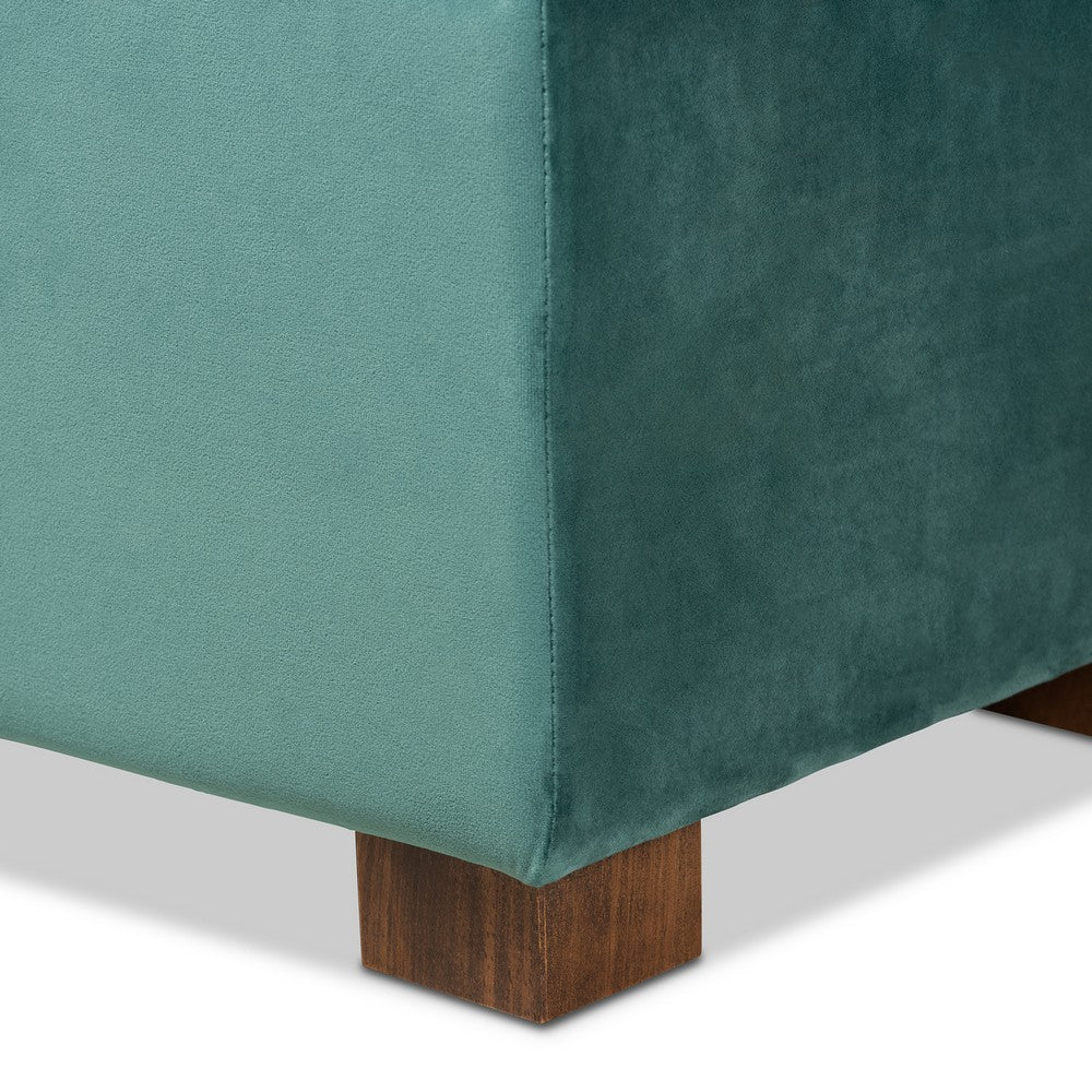 Baxton Studio - RoaNoke Storage Ottoman in Teal Blue/Brown - BBT3101-Teal Velvet/Walnut-Otto view 7