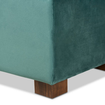 Baxton Studio - RoaNoke Storage Ottoman in Teal Blue/Brown - BBT3101-Teal Velvet/Walnut-Otto view 7