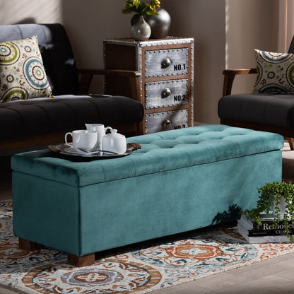 Baxton Studio - RoaNoke Storage Ottoman in Teal Blue/Brown - BBT3101-Teal Velvet/Walnut-Otto view 8