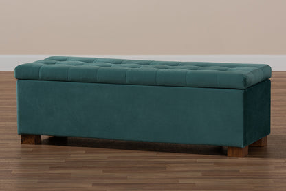 Baxton Studio - RoaNoke Storage Ottoman in Teal Blue/Brown - BBT3101-Teal Velvet/Walnut-Otto view 10
