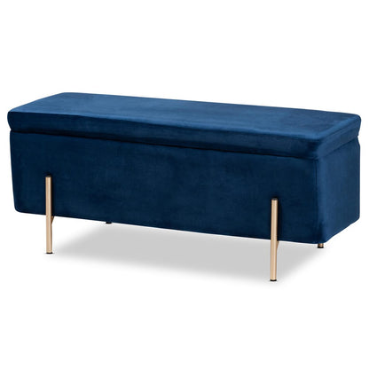 Baxton Studio - Rockwell Bench in Navy Blue/Gold - FZD0223-Navy Blue Velvet-Bench view 1