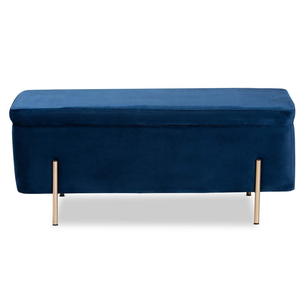 Baxton Studio - Rockwell Bench in Navy Blue/Gold - FZD0223-Navy Blue Velvet-Bench view 3