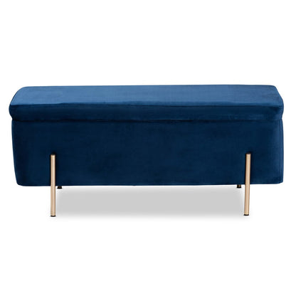 Baxton Studio - Rockwell Bench in Navy Blue/Gold - FZD0223-Navy Blue Velvet-Bench view 3