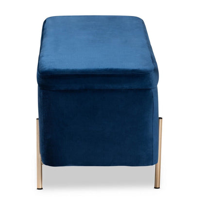Baxton Studio - Rockwell Bench in Navy Blue/Gold - FZD0223-Navy Blue Velvet-Bench view 4