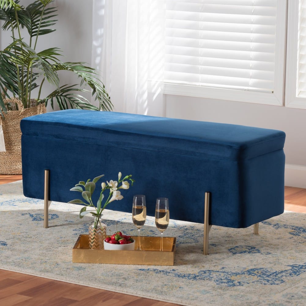 Baxton Studio - Rockwell Bench in Navy Blue/Gold - FZD0223-Navy Blue Velvet-Bench view 8