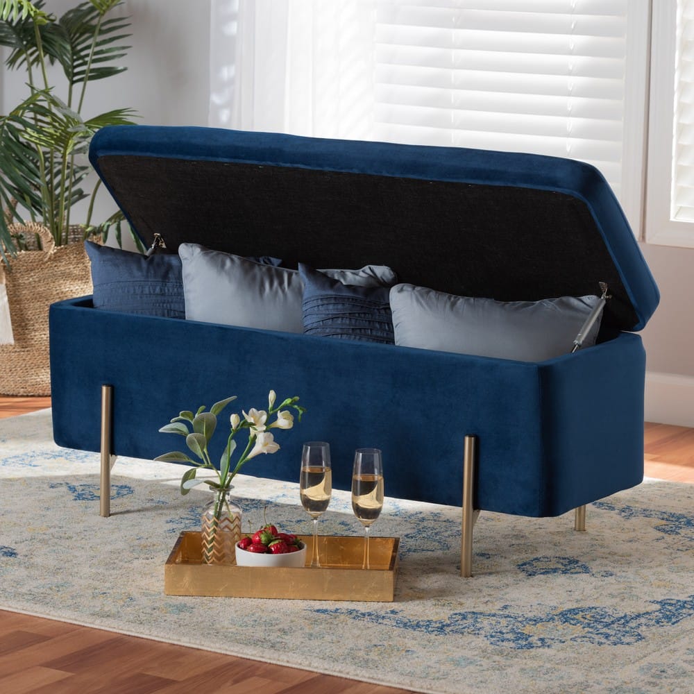 Baxton Studio - Rockwell Bench in Navy Blue/Gold - FZD0223-Navy Blue Velvet-Bench view 9