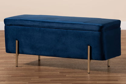 Baxton Studio - Rockwell Bench in Navy Blue/Gold - FZD0223-Navy Blue Velvet-Bench view 10