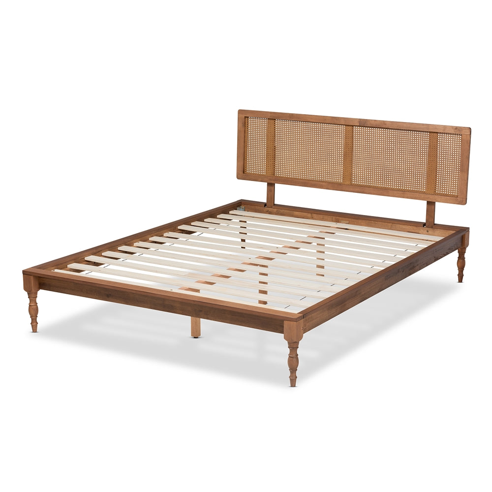Baxton Studio - Romy Queen Size Bed in Ash walnut - MG0005-Ash Walnut Rattan-Queen view 3