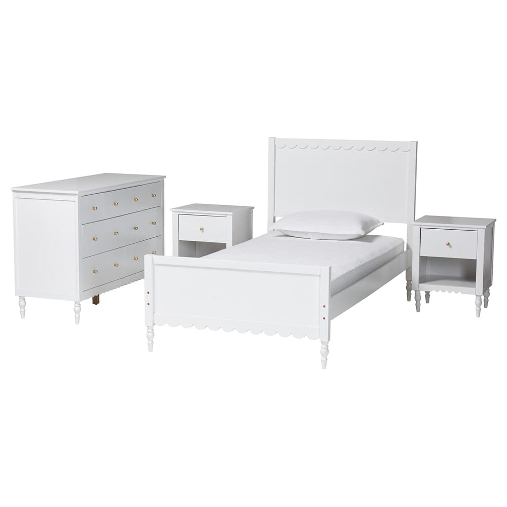 Baxton Studio - Roni Twin Bedroom Set in White - Roni-White-Twin 4PC Bedroom Set 1 view 1