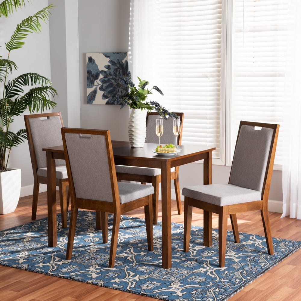 Baxton Studio - Rosa Dining Set in Grey/Walnut Brown - Rosa-Grey/Walnut-5PC Dining Set view 8