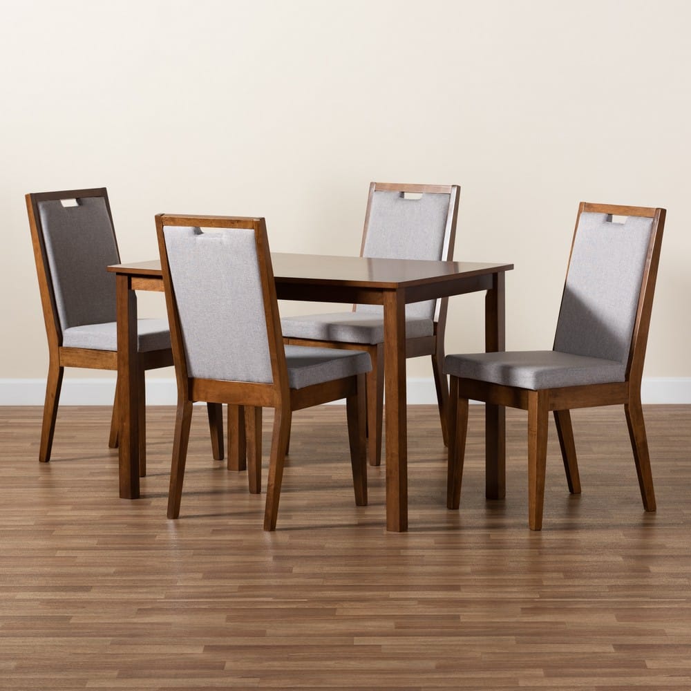 Baxton Studio - Rosa Dining Set in Grey/Walnut Brown - Rosa-Grey/Walnut-5PC Dining Set view 9