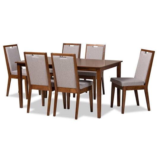 Baxton Studio - Rosa Dining Set in Grey/Walnut Brown - Rosa-Grey/Walnut-7PC Dining Set view 1