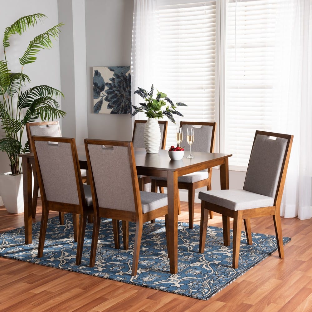 Baxton Studio - Rosa Dining Set in Grey/Walnut Brown - Rosa-Grey/Walnut-7PC Dining Set view 8