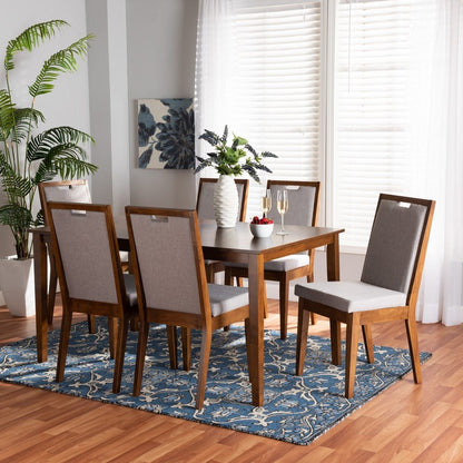 Baxton Studio - Rosa Dining Set in Grey/Walnut Brown - Rosa-Grey/Walnut-7PC Dining Set view 8