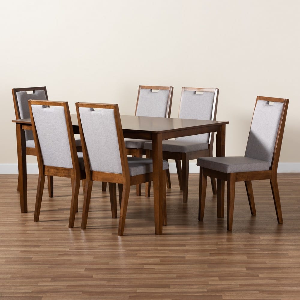 Baxton Studio - Rosa Dining Set in Grey/Walnut Brown - Rosa-Grey/Walnut-7PC Dining Set view 9