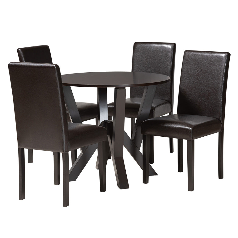 Baxton Studio - Rosi Dining Set in Espresso Brown - Rosi-Dark Brown-5PC Dining Set view 1